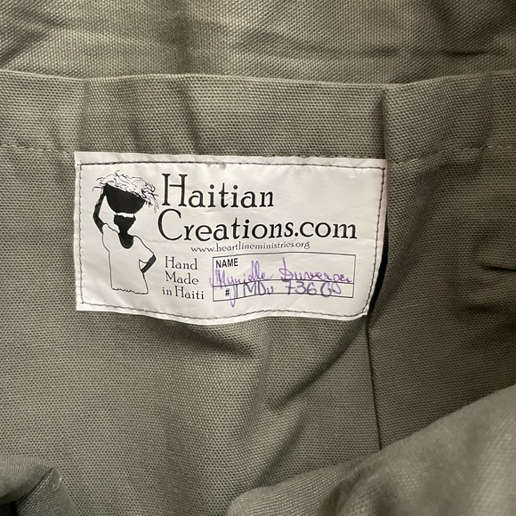 Upcycled NEW Handmade One of a Kind Unique Haitian Made Burlap Satchel Tote Bag - Picture 7 of 8